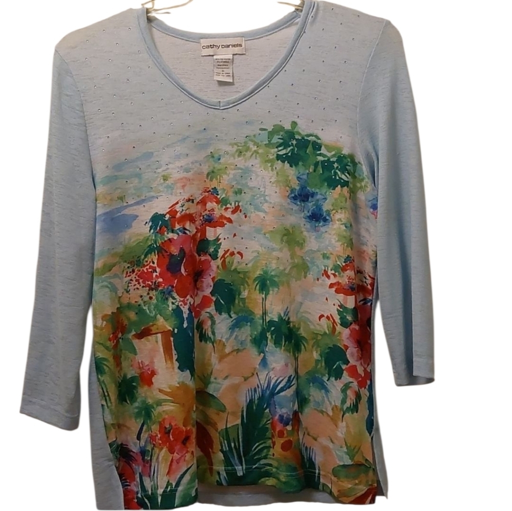 Cathy Daniels V-neck Lightweight Sweater embellished with crystals Size M EUC